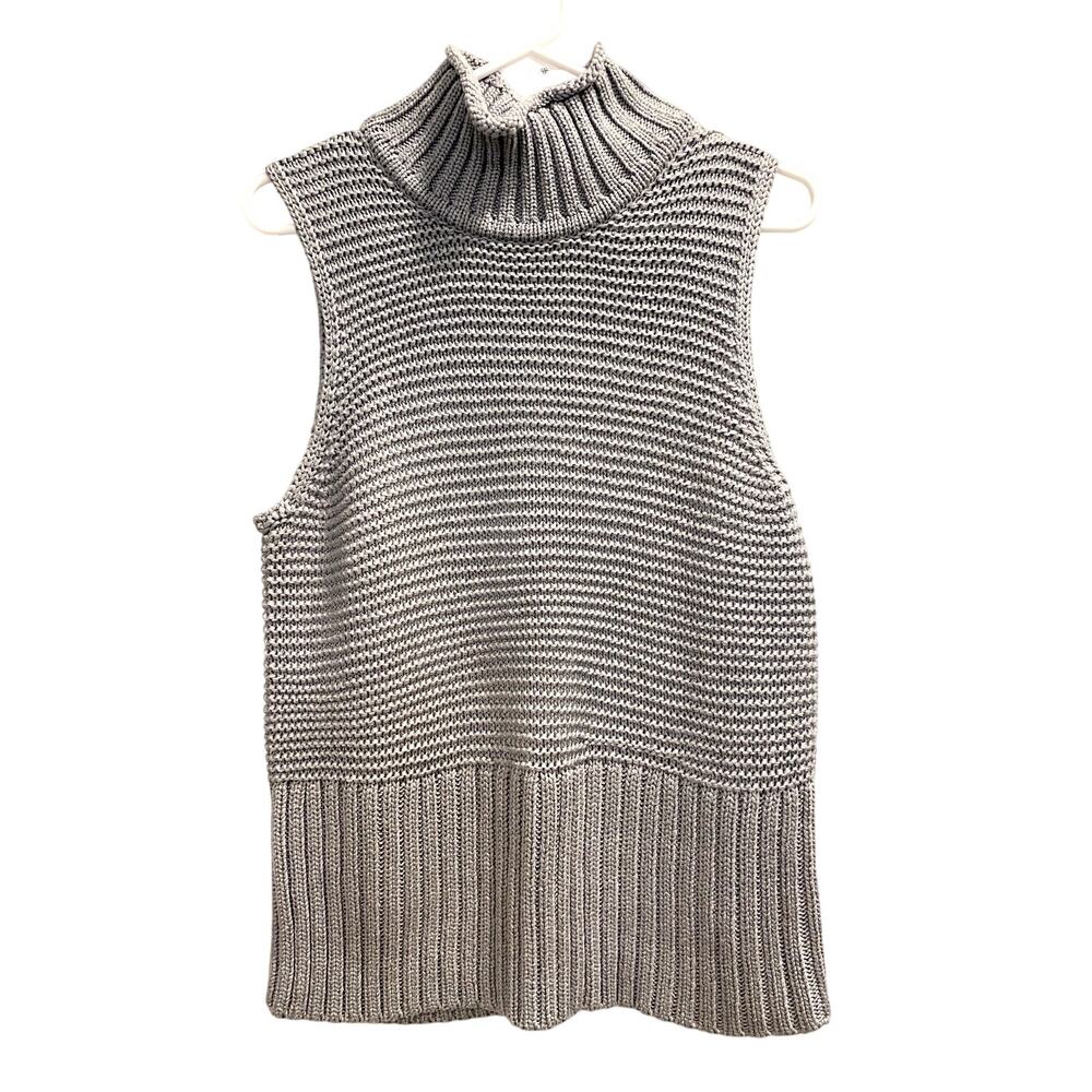 Gap Gray Mock Turtleneck Pullover Chunky Knit Sweater Vest Size M/L